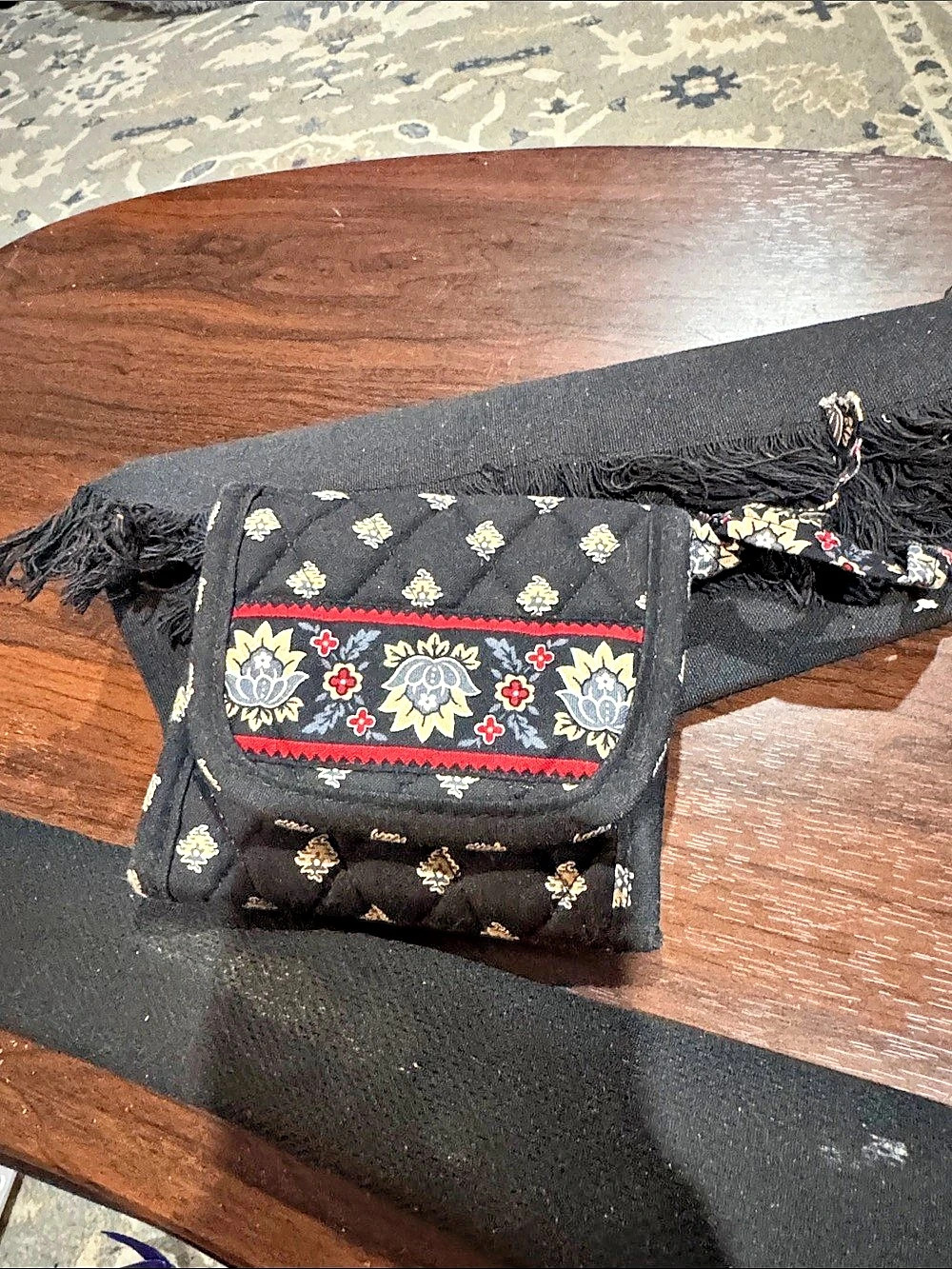 Vera Bradley Quilted Trifold Wallet Floral Black & Red